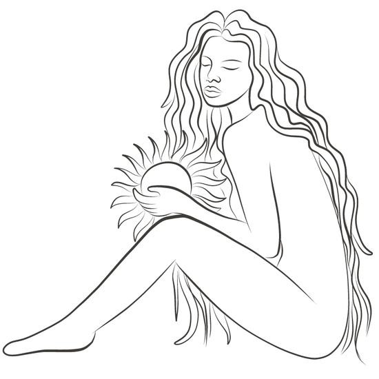 boho hippie woman holding sun illustration